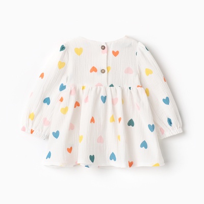 Платье для девочки KAFTAN «Сердечки» с длинным рукавом, белое, рост 80-86 см