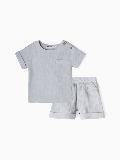 Костюм (рубашка и шорты ) детский KAFTAN «Муслин», серый, размер 30 (98-104 см)
