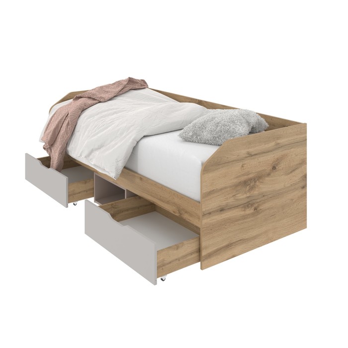 Диван-кровать, 900×2000 мм, 2 ящика, цвет дуб вотан / кашемир серый / глиняный серый - фото 1928560325