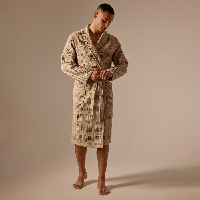 Халат вафельный мужской SL HOME: Chess «Саббиа», размер M, хлопок 100%, коричневый - Фото 1