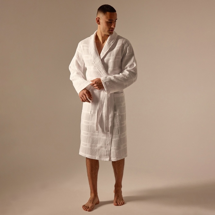 Халат вафельный мужской SL HOME: Chess «Блан де Блан», размер XL, хлопок 100%, белый - Фото 1