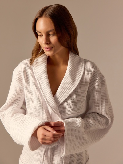 Халат вафельный женский SL HOME: Basic "Блан де Блан", размер S, 100% хлопок, 300 г/м2