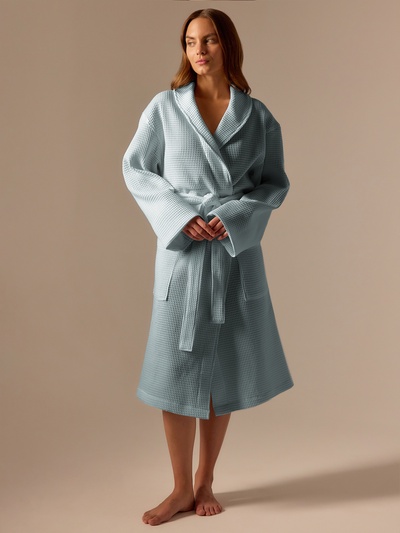 Халат вафельный женский SL HOME: Basic «Аззура», размер S, хлопок 100%, бирюзовый
