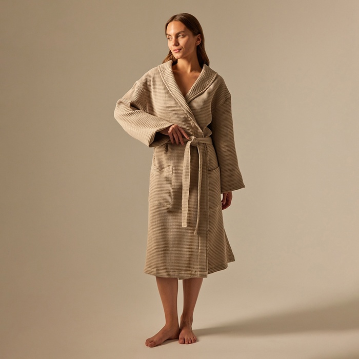 Халат вафельный женский SL HOME: Basic «Саббиа», размер 48-50, коричневый - Фото 1