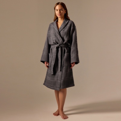 Халат вафельный женский SL HOME: Chess «Гри Сандре», размер 42-44, тёмно-серый