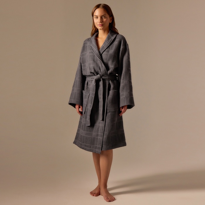 Халат вафельный женский SL HOME: Chess «Гри Сандре», размер 42-44, тёмно-серый - Фото 1