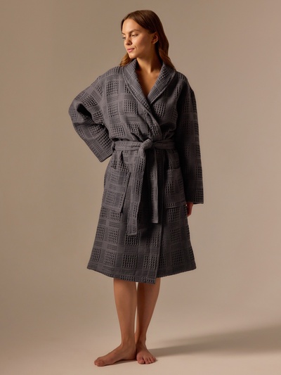 Халат вафельный женский SL HOME: Chess "Гри Сандре", размер L, 100% хлопок, 340 г/м2