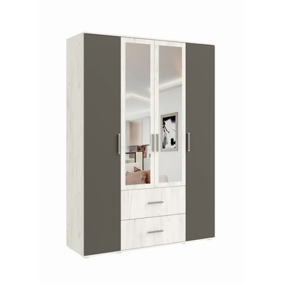 Шкаф прямой четырёхстворчатый «Фиеста», с зеркалом, 1600×510×2236 мм, цвет графит/дуб крафт белый