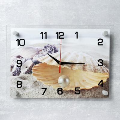 Часы настенные: Море, "Ракушка с жемчужиной", бесшумные, 25 х 35 см