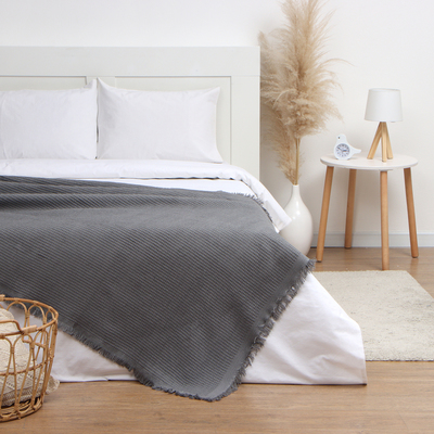 Плед с бахромой «Этель» Waffle, 130×180 см, тёмно-серый