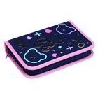 Пенал 1 секция, 140 х 200 х 40 мм, 2 откидные планки, тканевый, Hatber "Мой мишка" (3D рисунок с эффектом металлика) NPk_74280 - фото 23960868