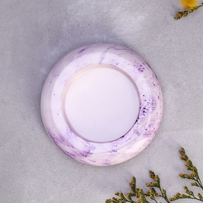 Подсвечник "Полноторие" из гипса малый,9х2,5см,мрамор с фиолетовыми полосками