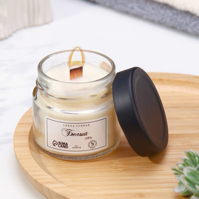 Ароматическая свеча в банке, 75 г, из соевого воска, белый лён