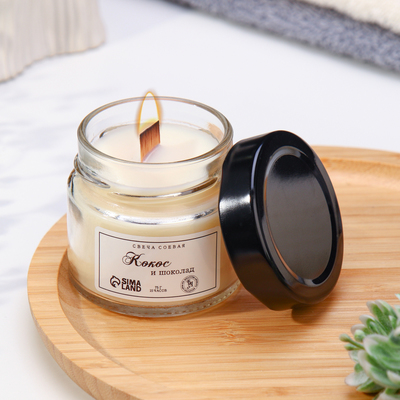 Ароматическая свеча в банке, 75 г, из соевого воска, кокос и шоколад
