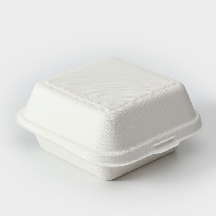 Ланч - бокс, коробка для бенто-торта и бургера, 15,2×15,2×8 см, сахарный тростник, 50 шт/уп - фото 1911045490
