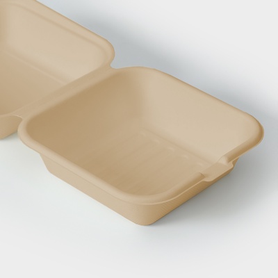Ланч - бокс, коробка для бенто-торта и бургера, 15.2×15.2×8 см, сахарный тростник, 50 шт./уп, бежевый