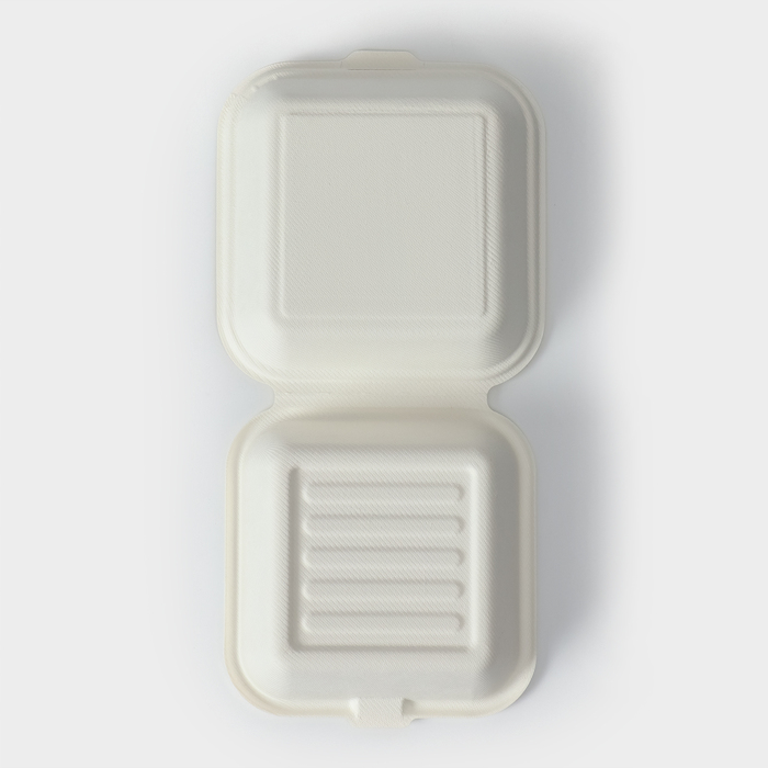 Ланч - бокс, коробка для бенто-торта и бургера, 15,2×15,2×8 см, сахарный тростник, 50 шт/уп - фото 1911045495