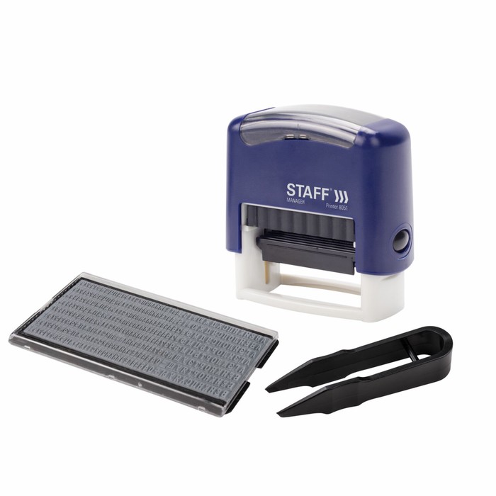 Штамп самонаборный STAFF Printer 8051, 38 х 14 мм, 3 строки, 1 касса, синий