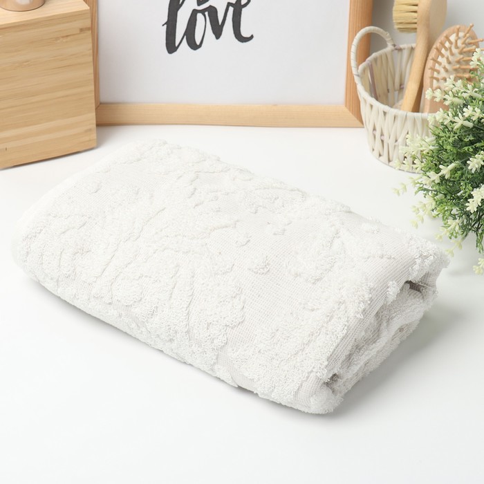 Полотенце махровое Этель "Классика", цвет молочный, 67х140 см, 83% хлопок, 17% лён, 500 г/м2 - Фото 1