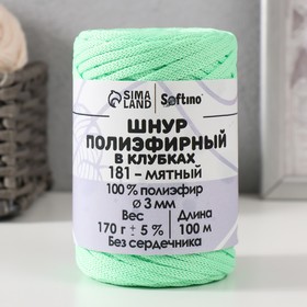 Шнур плоский 3 мм полиэфирный в клубках 100м/170г (+/- 5%) мятный-181 10302883