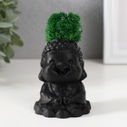 Кашпо бетонное "Будда" 5,5х6,5х7см черный матовый со мхом (мох зеленый стабилизированный) - фото 321240876