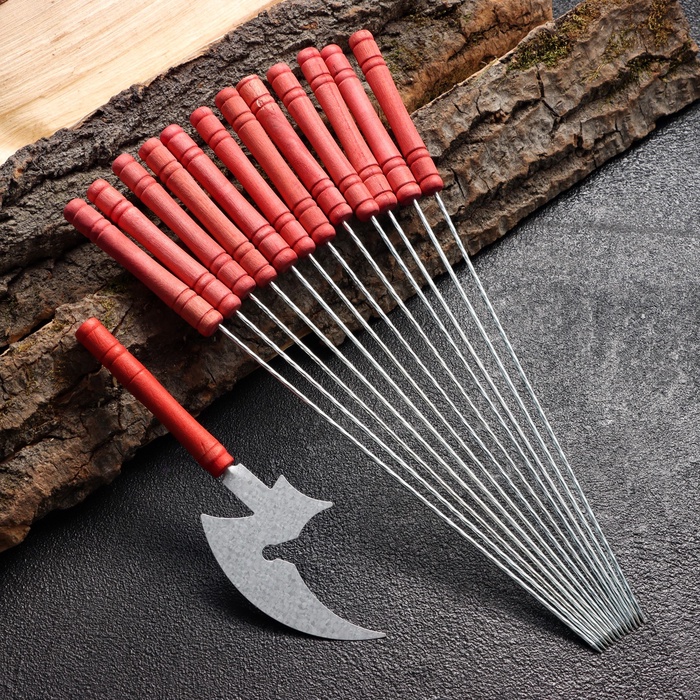 Набор шампуров-спиц 12 шт., рабочая часть - 21 см, ширина - 2 мм, толщина - 2 мм, с ножом - Фото 1