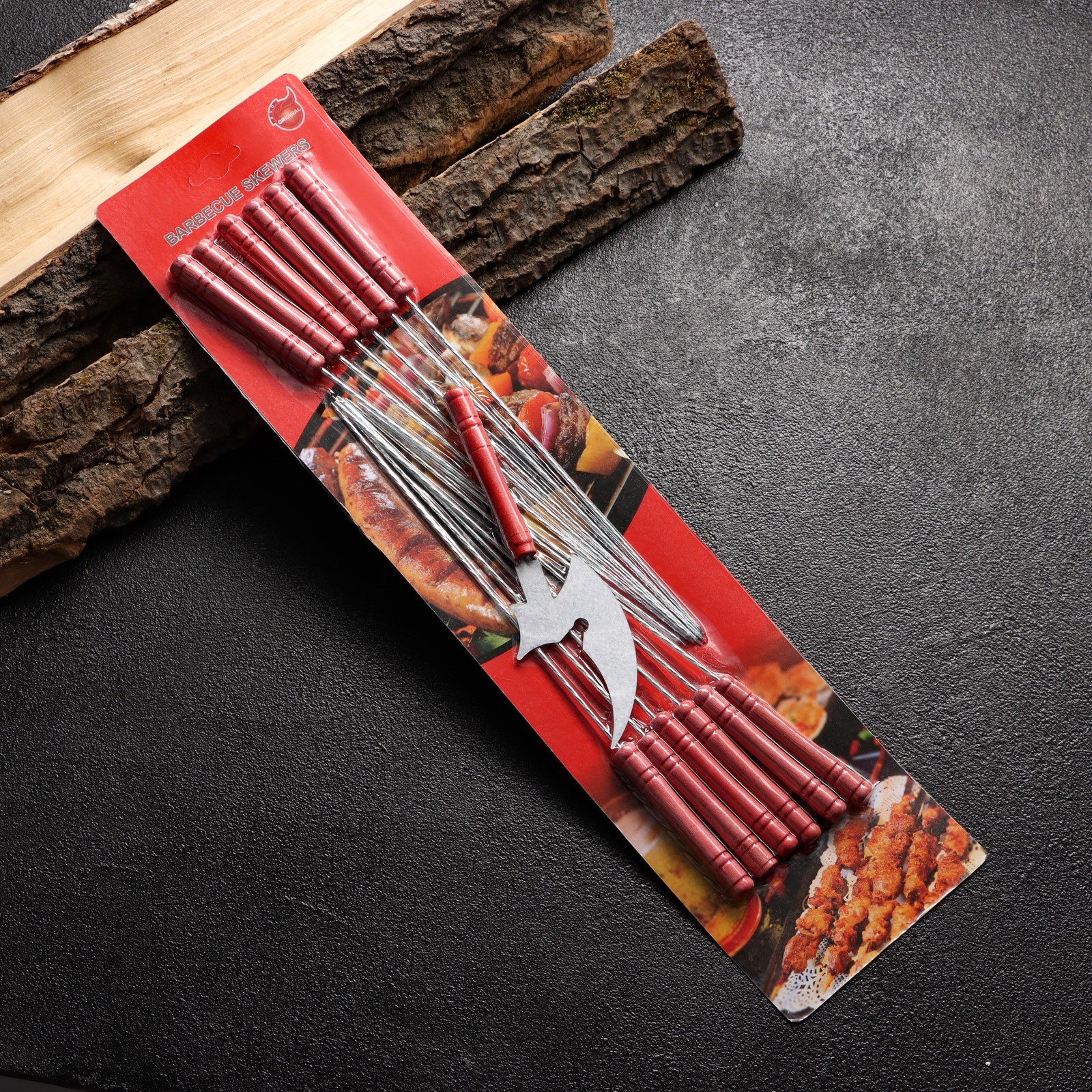 Набор шампуров-спиц 12 шт, с ножом, рабочая часть - 21 см, ширина - 2 ...