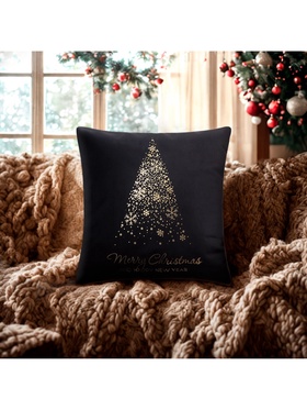 Наволочка декоративная новогодняя «Этель. Merry Christmas», 40×40 см, велюр, чёрная