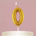 Свеча для торта, цифра, блестящая «0»,золото, 4 х 10 см. - фото 3363091