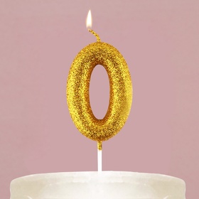 Свеча для торта, цифра, блестящая «0»,золото, 4 х 10 см.