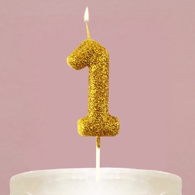 Свеча для торта, цифра, блестящая «1», золото, 4 х 10 см.