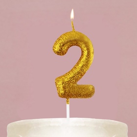 Свеча для торта, цифра, блестящая «2», золото, 4 х 10 см.