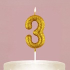 Свеча для торта, цифра, блестящая «3», золото, 4 х 10 см. - фото 321401817