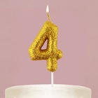 Свеча для торта, цифра, блестящая «4», золото, 4 х 10 см. - фото 12155833
