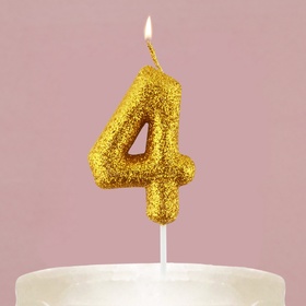 Свеча для торта, цифра, блестящая «4», золото, 4 х 10 см.