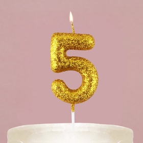 Свеча для торта, цифра, блестящая «5», золото, 4 х 10 см.