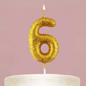Свеча для торта, цифра, блестящая «6», золото, 4 х 10 см.