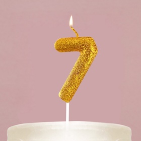 Свеча для торта, цифра, блестящая «7», золото, 4 х 10 см.