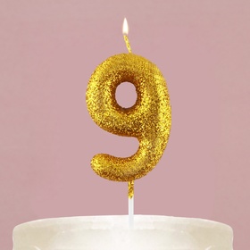 Свеча для торта, цифра, блестящая «9», золото, 4 х 10 см.