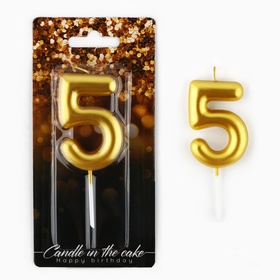 Свеча для торта, цифра «5», золото, 9,5 х 4 см