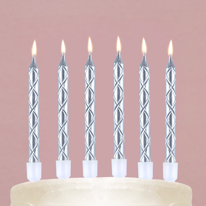 Свечи в торт в цвете серебро 12 шт., 11,5 х 17 см