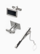 УЦЕНКА Набор мужской «Запонки + Зажим для галстука», прямоугольник с эмалью, чёрный, серебристая - Фото 1