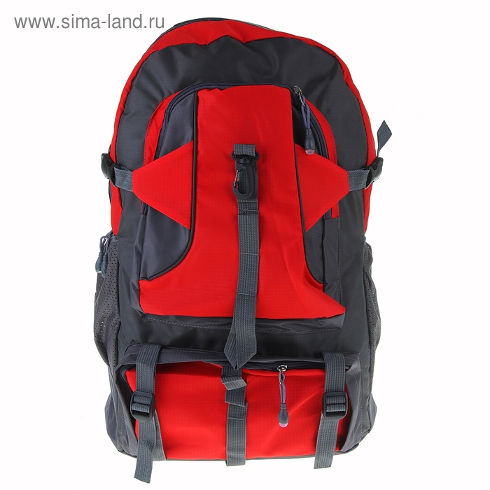 Рюкзак туристический "Путник", 1 отдел, 2 наружных и 2 боковых кармана, усиленная спинка, объём - 47л, серый/красный - Фото 1