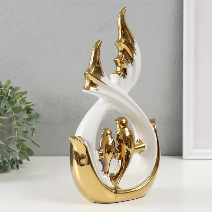 Сувенир керамика "Две птички на ветке" белый с золотом 7х15,5х29,5 см