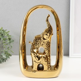 Сувенир керамика "Слон и слонёнок" золото 5,5х17,5х29 см