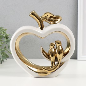 Сувенир керамика "Две птички на яблоке" белый с золотом 7х22х22,5 см