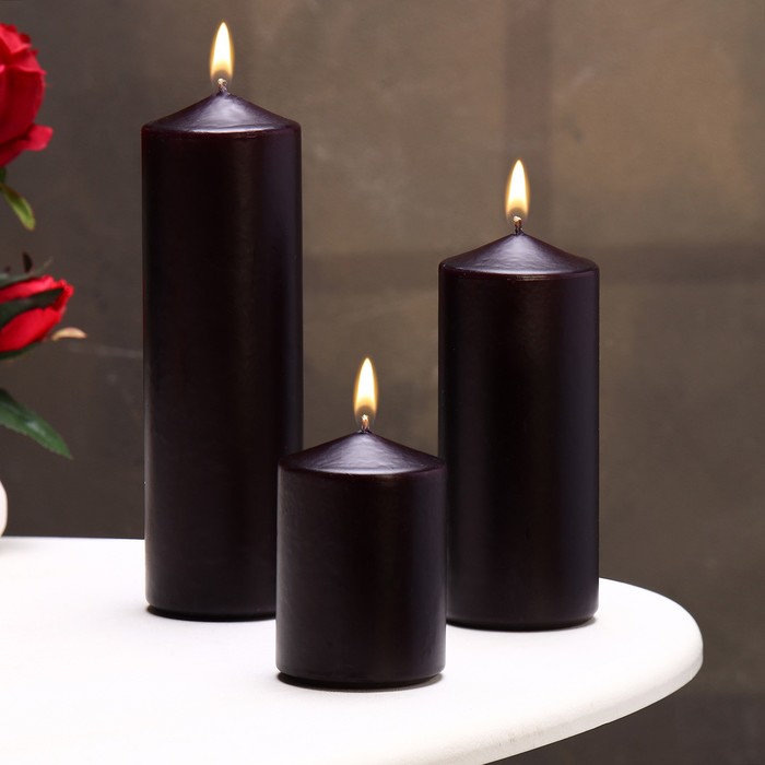 Набор свечей - цилиндров 3в1 (6х14 см, 6х19 см, 6х8,5 см), чёрный