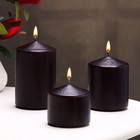 Набор свечей - цилиндров 3в1 (6х11 см, 6х8 см, 6х6,5 см), чёрный - фото 321222104