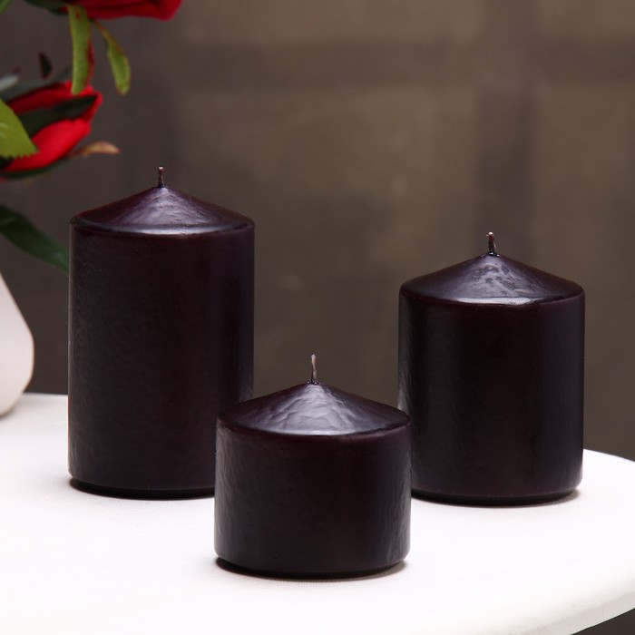 Набор свечей - цилиндров 3в1 (6х11 см, 6х8 см, 6х6,5 см), чёрный