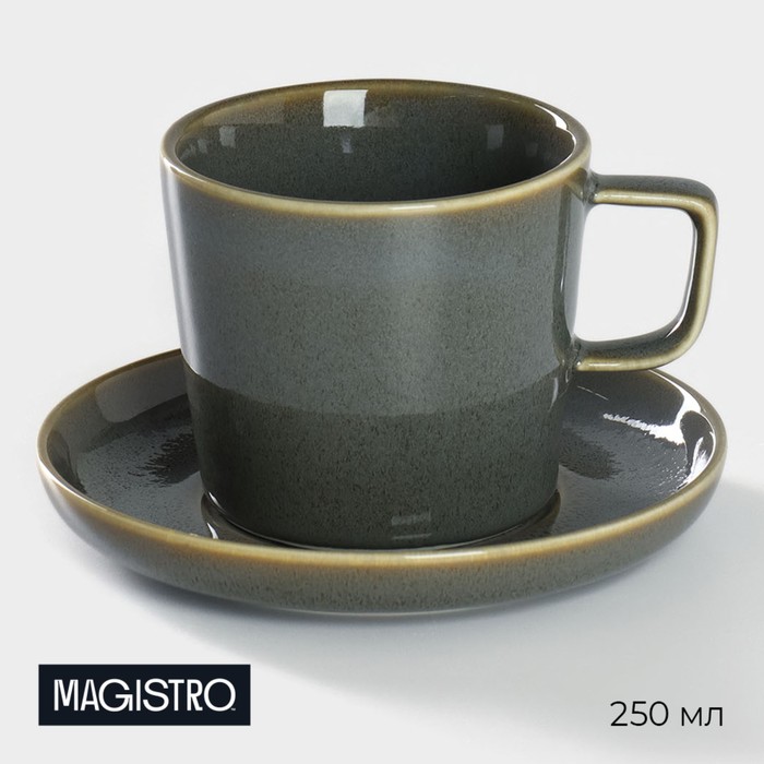 Чайная пара фарфоровая Magistro Fog, 2 предмета: чашка 250 мл, блюдце d=14 см - Фото 1